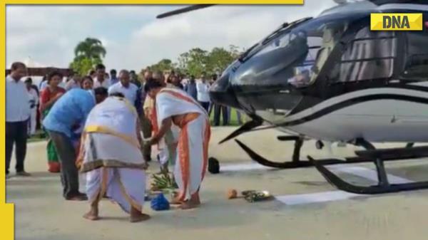 Hyderabad businessman takes newly purchased helicopter to temple for 'Vahan Puja', viral video